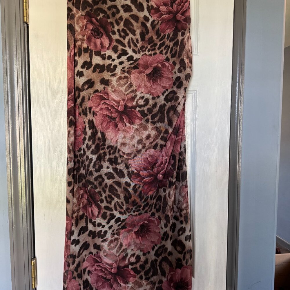 Windsor Size L Leopard Print Maxi Skirt Side Slit Fully Lined Eastic Waist NWT